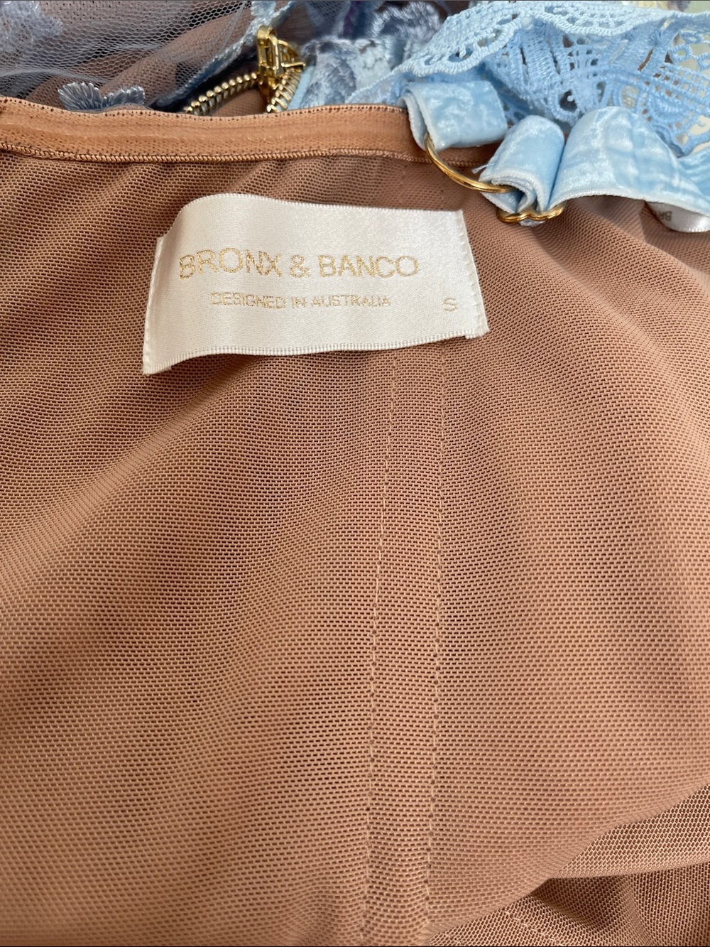 BRONX AND BANCO Eva Floral Embroidered Blue Midi Dress Size Small - Picture 6 of 7